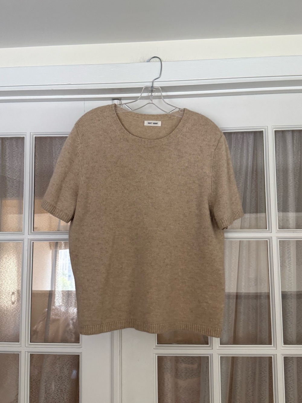 Soft Goat Beige Short Sleeve 100% Cashmere Sweater Tee